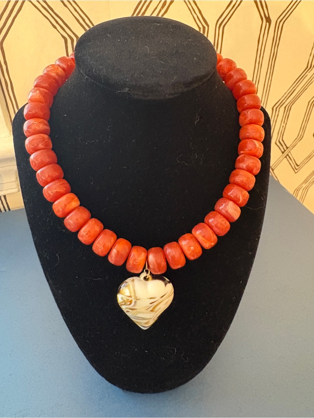 Red Beaded Necklace with Heart Pendant - Women Jewelry